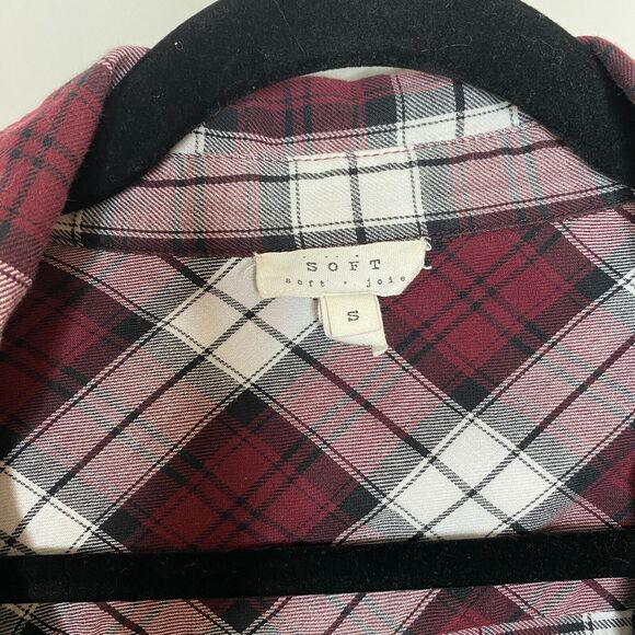 Soft Joie Eggplant Classic Plaid Double Pocket Roll Tab Sleeve Shirt Button SM - Picture 4 of 10